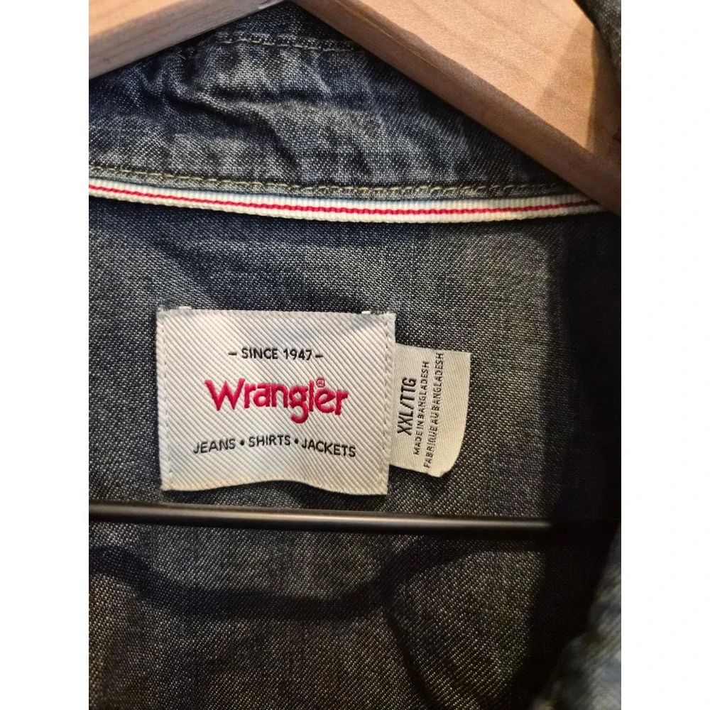 Wrangler Mens Western Snap Front Denim Shirt Dark Wash XXL 112372954 NWT